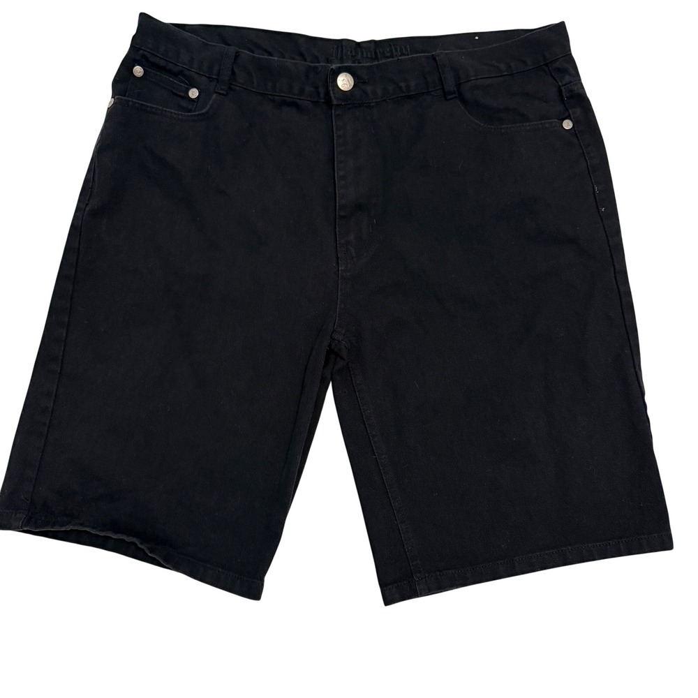 Monarchy Denim Shorts Mens 42 Black Embroidered Back Pockets Y2K Streetwear